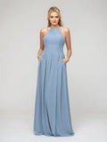 Bridesmaid Dress For Bridesmaids With Pleated Bodice Chiffon Halter And A Line Silhouette