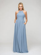Bridesmaid Dress For Bridesmaids With Pleated Bodice Chiffon Halter And A Line Silhouette