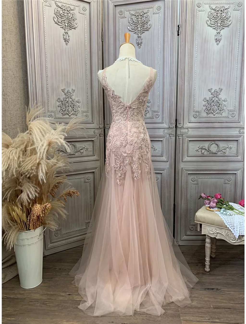 Prom Dresses Dress Party Wear Sleeveless V Neck Tulle with Appliques