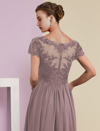 Two Piece A-Line Mother of the Bride Dress Formal Wedding Guest Elegant V Neck Length Lace Short Sleeve Wrap Included with Pleats Appliques