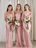 Elegant Bridesmaid Dress Silk Like Satin Ruched Spaghetti Straps Sleeveless Sweep Train For Bridesmaids