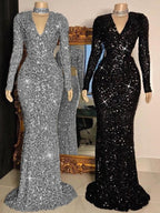 Ruched V Neck Sheath Dress With Long Sleeves And Sweep Train For Women Elegant Evening Events
