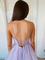 A-Line/Princess Ruffles V-neck Sleeveless Sweep/Brush Train Dresses