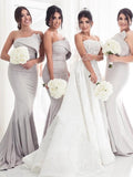 Bridesmaid Dress Charmeuse Trumpet Mermaid Ruffles Strapless Sleeveless Sweep Train For Wedding Party