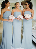 Bridesmaid Dress Stretch Crepe With Ruffles Strapless Sleeveless Sweep Train For Modern Bridesmaids