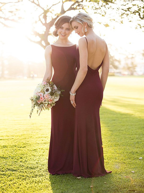 Chiffon Ruched Sheath Bridesmaid Dress For Bridesmaids Scoop Neck Sleeveless Floor Length