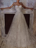 Sparkle And Shine Wedding Dress For Brides Beaded Sequined A Line Sweetheart Camisole Spaghetti Strap Gown