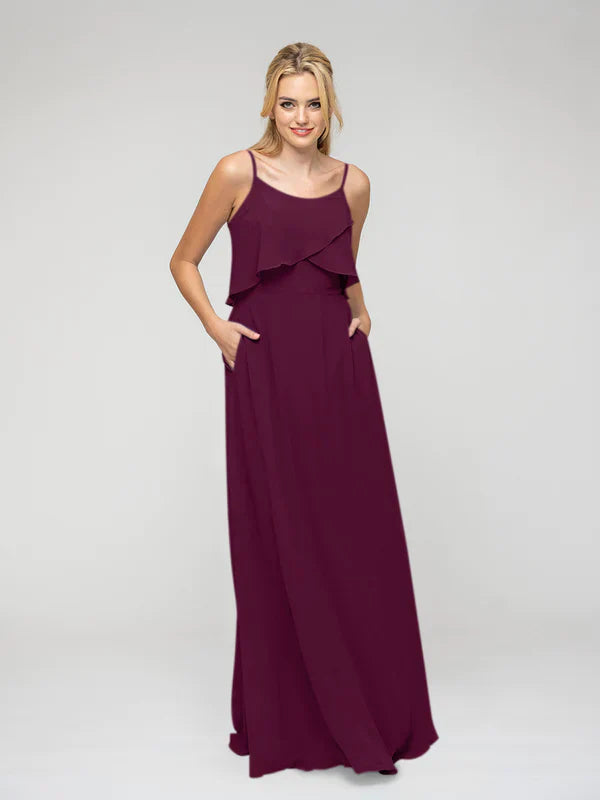 Ruffles Bodice A-Line Chiffon Bridesmaid Dress For Elegant Bridal Party With Flowy Skirt