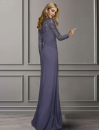 Mother of the Bride Dress Elegant Square Neck Chiffon Lace Long Sleeve with Appliques