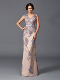 Sheath/Column Straps Applique Sleeveless Long Satin Dresses Mother of the Bride Dresses