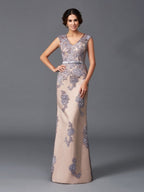 Sheath/Column Straps Applique Sleeveless Long Satin Dresses Mother of the Bride Dresses