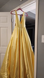 Satin A-Line Deep V-Neck Sleeveless Zipper-Back Floor-Length Prom Dress