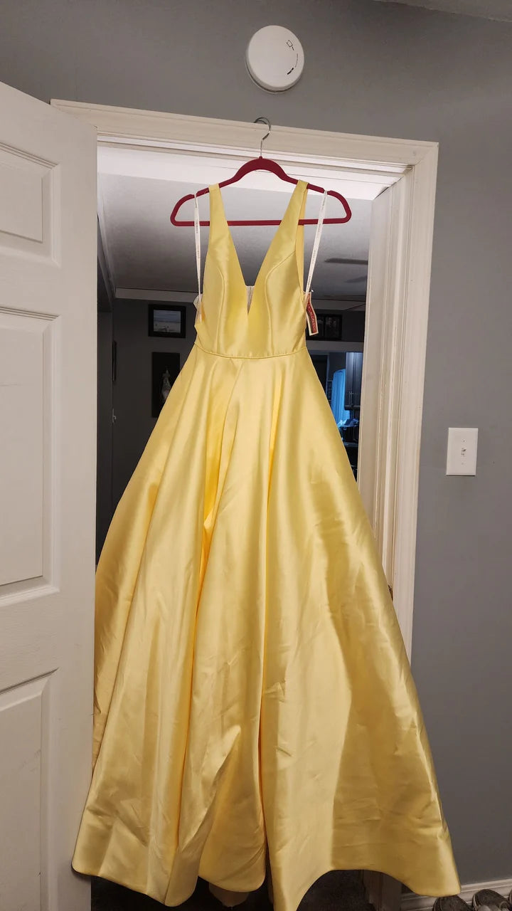 Satin A-Line Deep V-Neck Sleeveless Zipper-Back Floor-Length Prom Dress