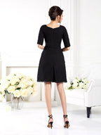 Chiffon Sheath Bridesmaid Dress With Ruched Bodice And Short Half Sleeves For Elegant Wedding Party For Bridesmaids