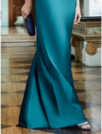 Mother Of The Bride Dress Satin Elegant Sheath Off Shoulder Floor Length With Ruched Short Sleeves