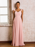 Chiffon Spaghetti-Strap Sweetheart Neckline Ruched Bodice A-Line Floor-Length Bridesmaid Dresses