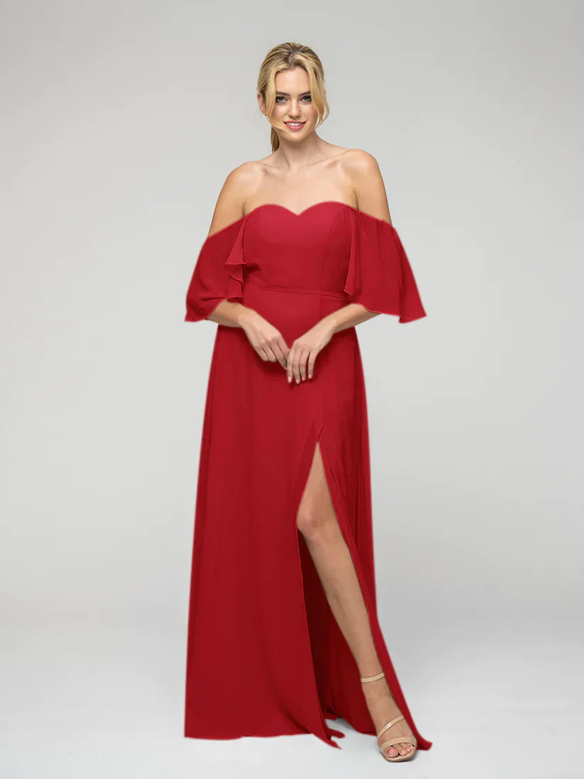 Bridesmaid Dresses Sweetheart Chiffon Flutter Sleeve With Split For Elegant Bridesmaids