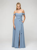 A Line Chiffon Bridesmaid Dress Slit Off The Shoulder Elegant Wedding Party Gown For Bridesmaids