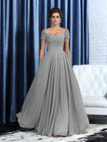 A-Line/Princess Sweetheart Beading Short Sleeves Long Chiffon Mother of the Bride Dresses