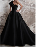 Elegant A-Line Evening Gown Satin Backless Ruched One-Shoulder With Court Train For Women