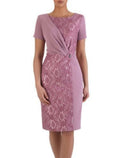 Mother Of The Bride Dress Knee Length Chiffon Lace Short Sleeve With Crystal Brooch For Elegant Wedding Moms