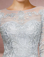 Mother Of The Bride Dress Vintage Chiffon Lace With Sequin Half Sleeve Scoop Neck Brush Train Elegant Classic