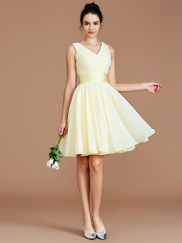 Bridesmaid Dresses Elegant Chiffon A Line V Neck Sleeveless With Sash Belt For Bridesmaids