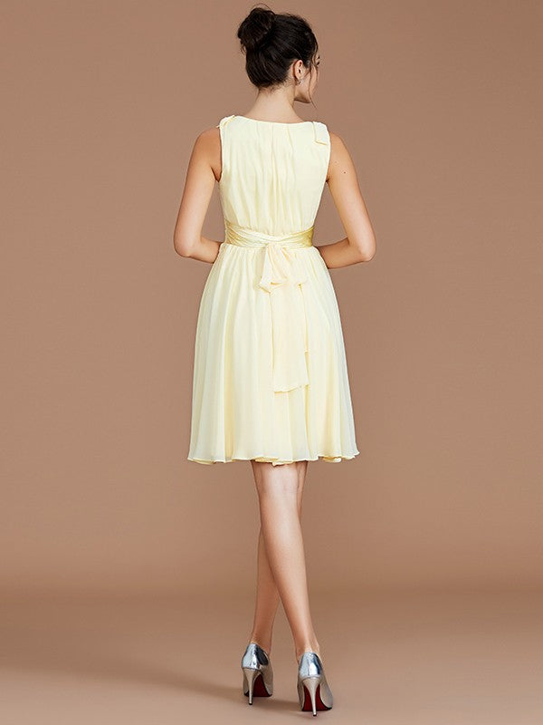 Bridesmaid Dresses Elegant Chiffon A Line V Neck Sleeveless With Sash Belt For Bridesmaids