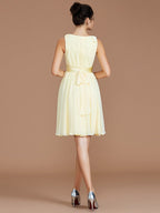 Bridesmaid Dresses Elegant Chiffon A Line V Neck Sleeveless With Sash Belt For Bridesmaids