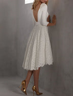 Reception Elegant Fall Lace Wedding Dress With Appliques A Line V Neck Three Quarter Sleeve Bridal Gown