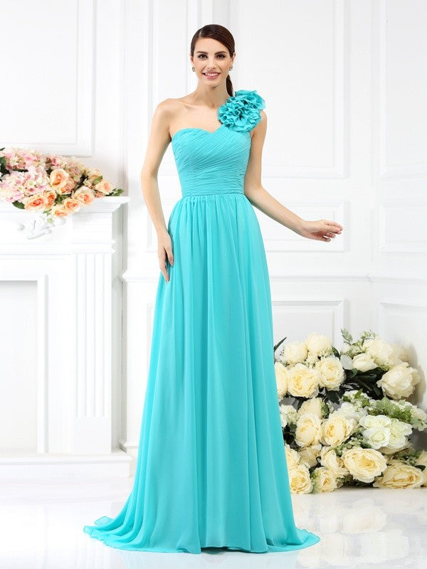 Elegant A Line One Shoulder Pleated Chiffon Bridesmaid Dresses For Flattering Long Look