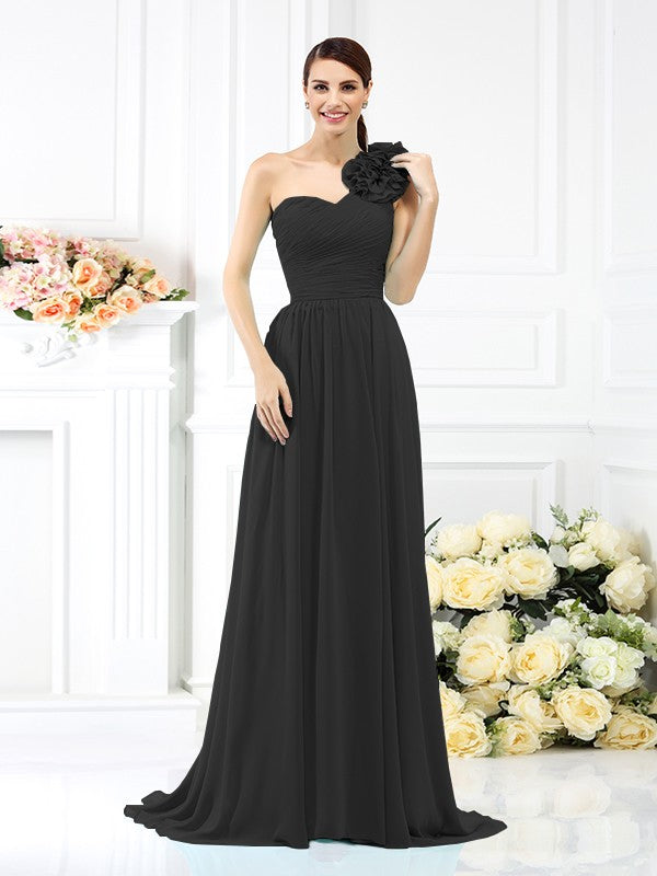 Elegant A Line One Shoulder Pleated Chiffon Bridesmaid Dresses For Flattering Long Look