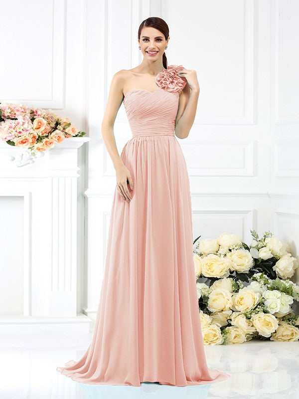 Elegant A Line One Shoulder Pleated Chiffon Bridesmaid Dresses For Flattering Long Look