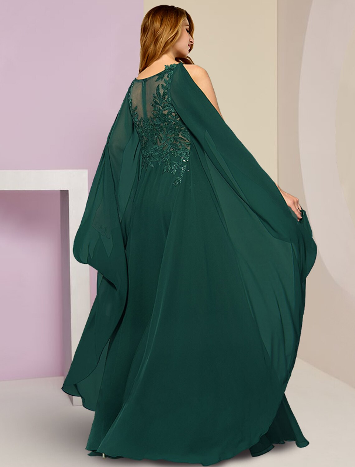Plus Size Curve Mother of the Bride Dress Wedding Guest Vintage Party V Neck Floor Length Chiffon Lace Sleeveless with Pleats Sequin