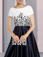 Mother of the Bride Dress Formal Party Elegant Scoop Neck Asymmetrical Satin Short Sleeve with Pleats Appliques