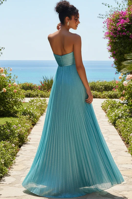 Pleated A-Line Strapless Sweetheart Low-Back Floor-Length Prom Dress