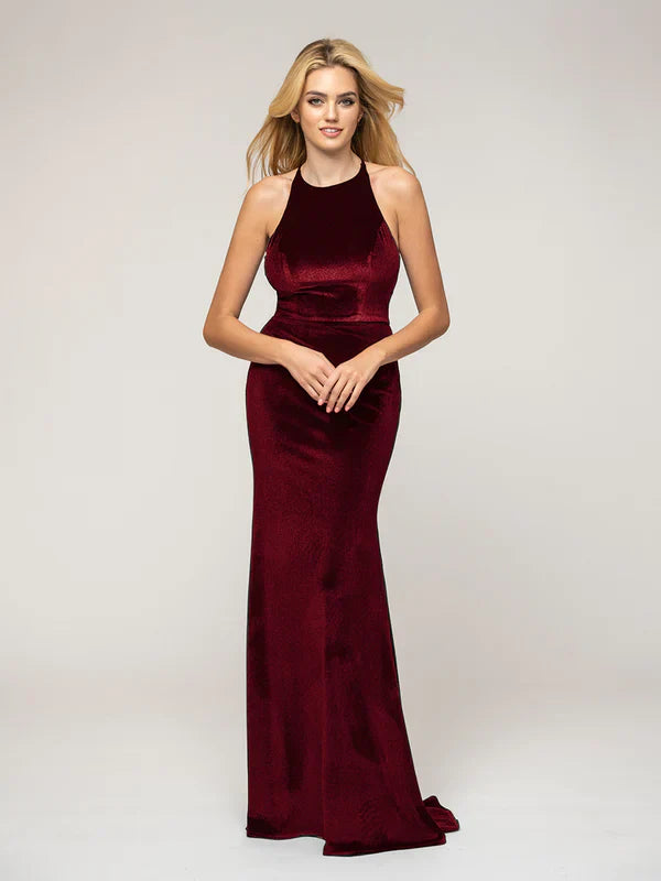 Velvet Halter Neckline Sheath Dress For Women Elegant Long Formal Evening Gown With Luxe Silhouette