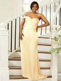 Elegant Ruched One Shoulder Sleeveless Bridesmaid Dresses With Sweep Train For Bridesmaids Wedding Party