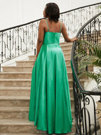 A-Line/Princess Silk like Satin Ruffles Spaghetti Straps Sleeveless Sweep/Brush Train Dresses