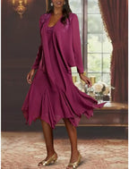 Two Piece Mother Of The Bride Dress Elegant V Neck Chiffon Lace Tea Length With Sequin Appliques And Wrap