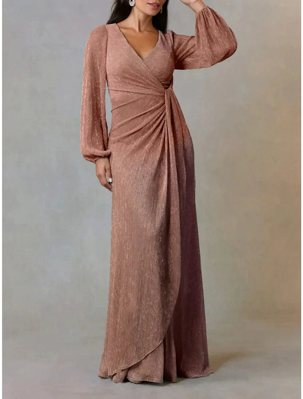 Mother Of The Bride Dress A Line Chiffon V Neck Long Sleeve Floor Length Ruched Elegant Gown