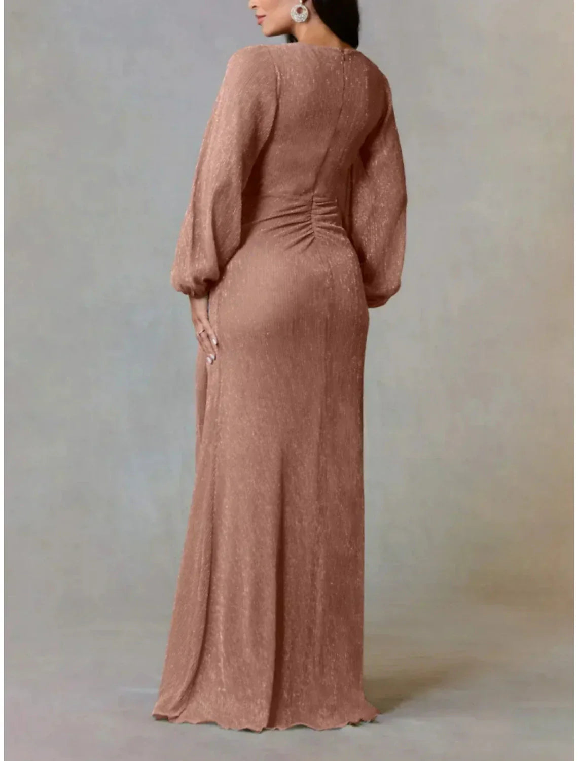 Mother Of The Bride Dress A Line Chiffon V Neck Long Sleeve Floor Length Ruched Elegant Gown