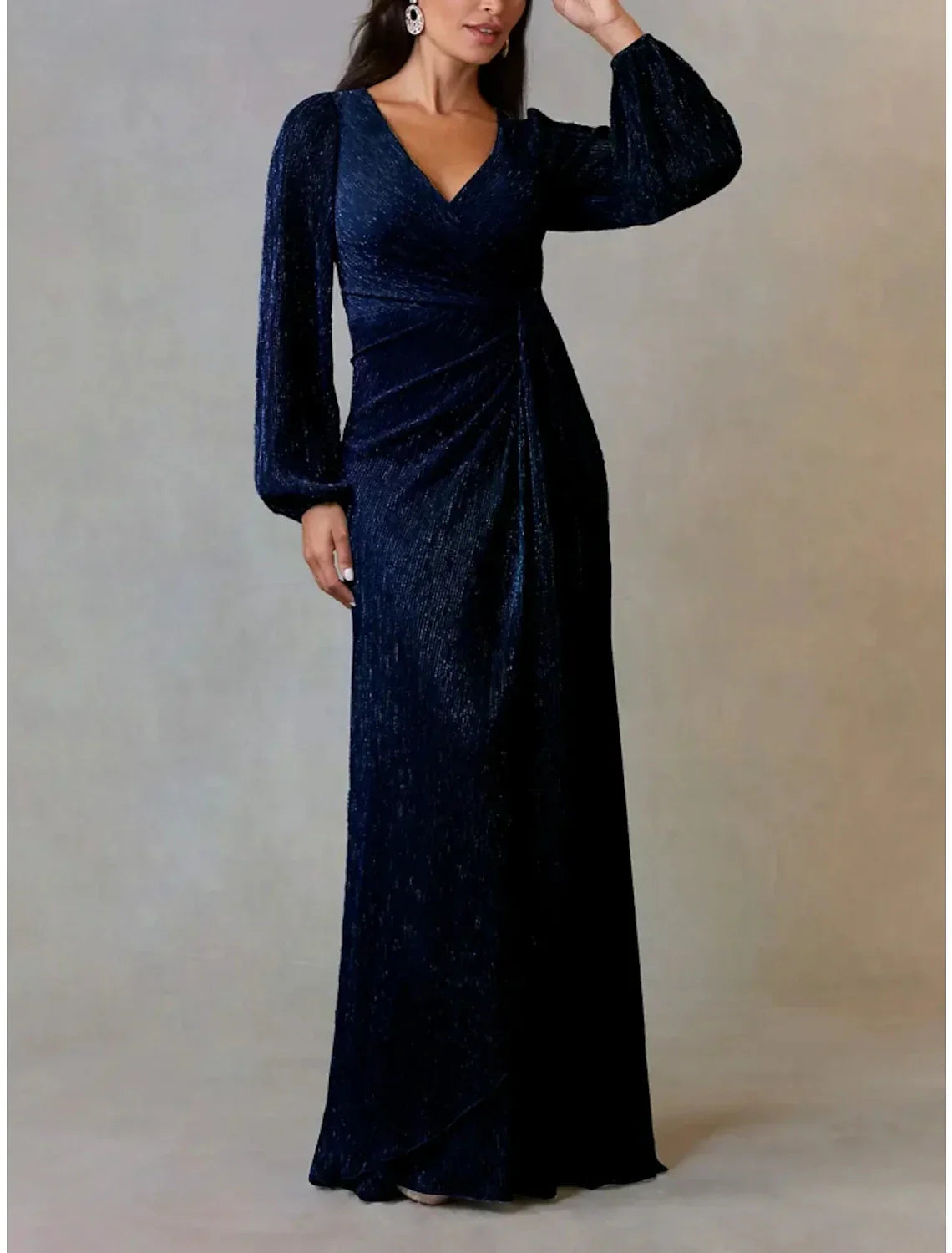 Mother Of The Bride Dress A Line Chiffon V Neck Long Sleeve Floor Length Ruched Elegant Gown