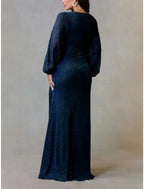 Mother Of The Bride Dress A Line Chiffon V Neck Long Sleeve Floor Length Ruched Elegant Gown