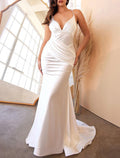 Open Back Mermaid Wedding Dress For Modern Brides With V Neck Camisole Straps And Stretch Fabric