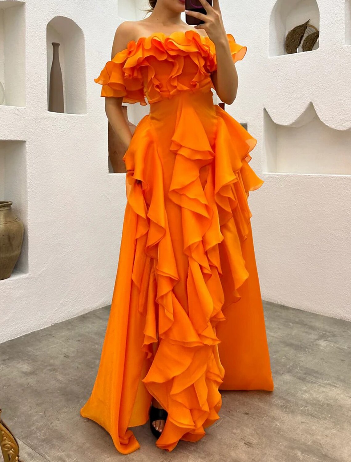 Elegant A Line Gothic Chiffon Evening Dress With Ruffles And Tiered Plisse For Formal Masquerade