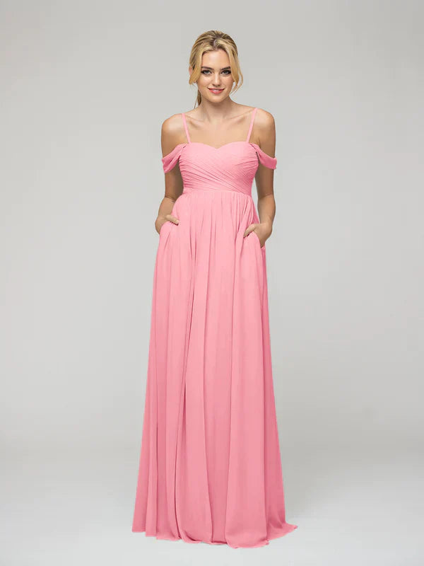 Bridesmaid Dresses Cold Shoulder Chiffon With Draped Bodice For Bridesmaids Elegant Wedding