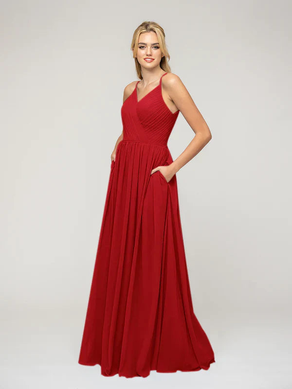 A Line Chiffon Bridesmaid Dress With Keyhole Back And Spaghetti Straps For Bridesmaids At Weddings