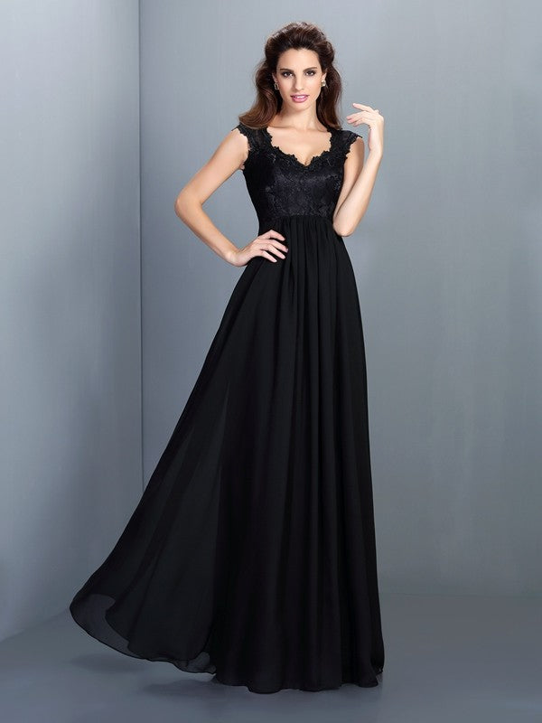 Bridesmaid Dresses Elegant A Line Princess Lace Sleeveless Long Chiffon For Wedding Party