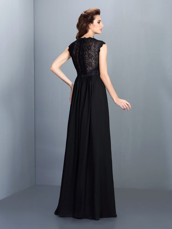 Bridesmaid Dresses Elegant A Line Princess Lace Sleeveless Long Chiffon For Wedding Party